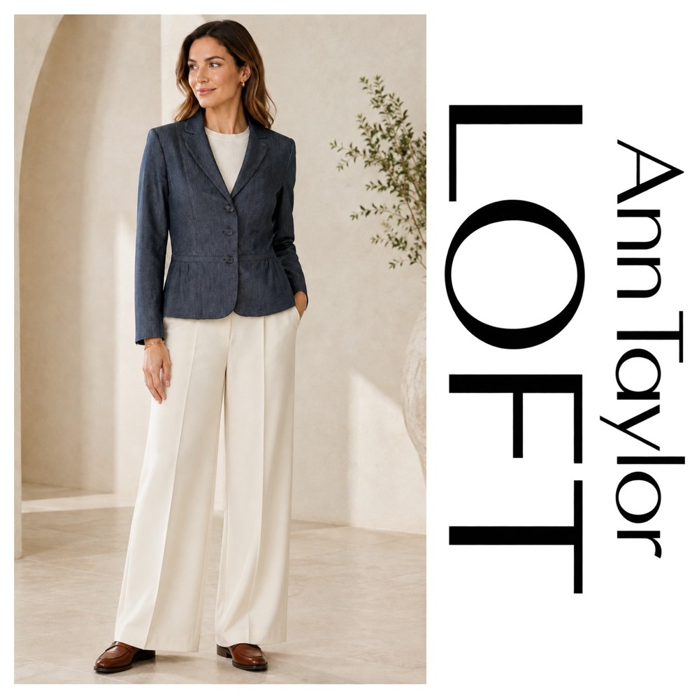 Ann Taylor LOFT Navy Blue Chambray Peplum Blazer Jacket Size 6 NWT $98